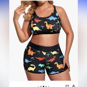 Holipick Sports Bra and Boyshorts Bathing Suit dinosaur print nwt plus size